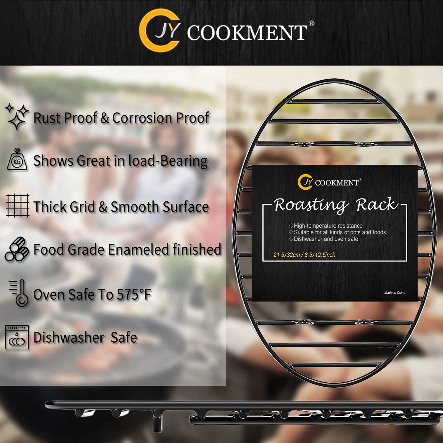 JY COOKMENT enamel-coated rack, PTFE-free for safe oven use