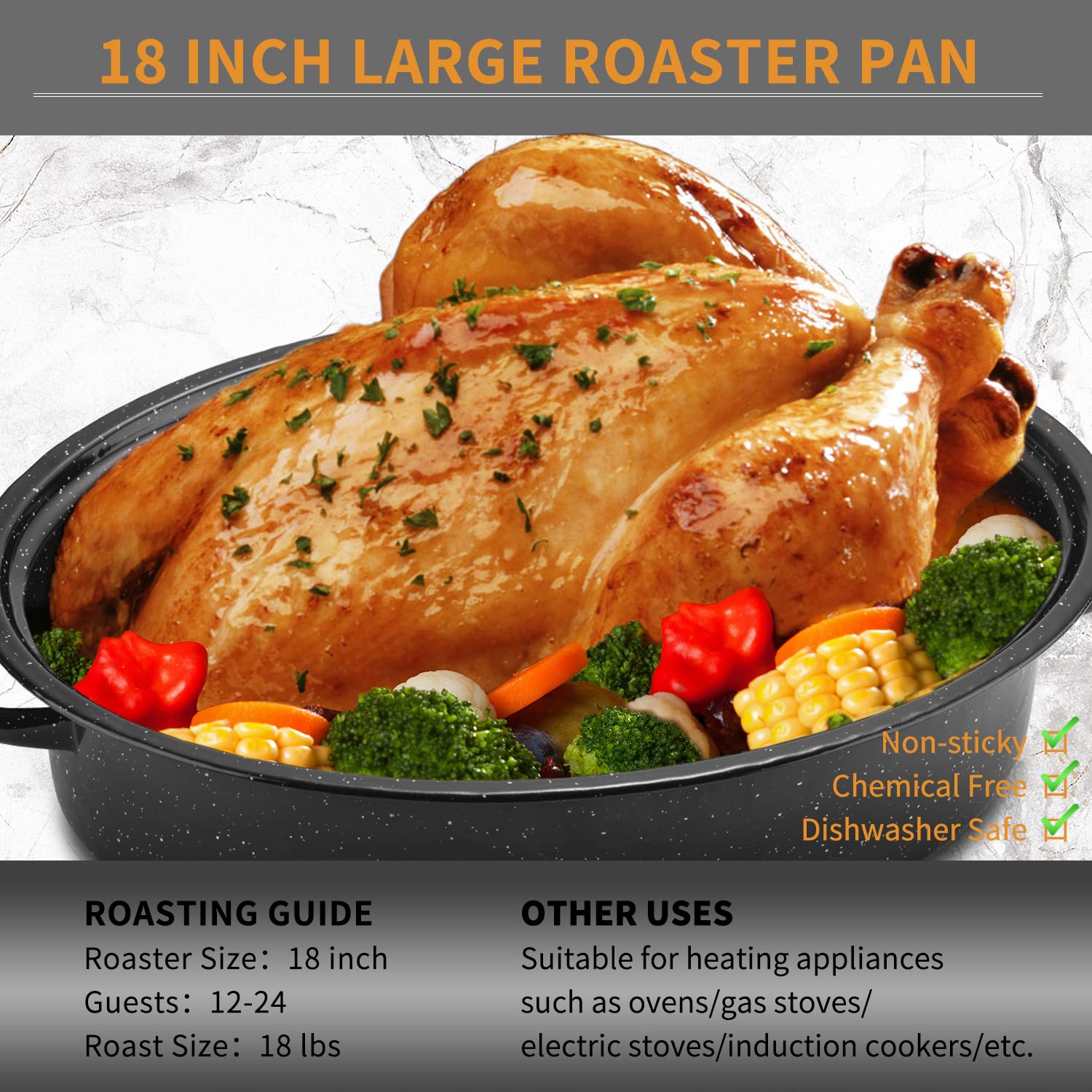 JY COOKMENT granite roaster pan enamel coating promotes even browning.