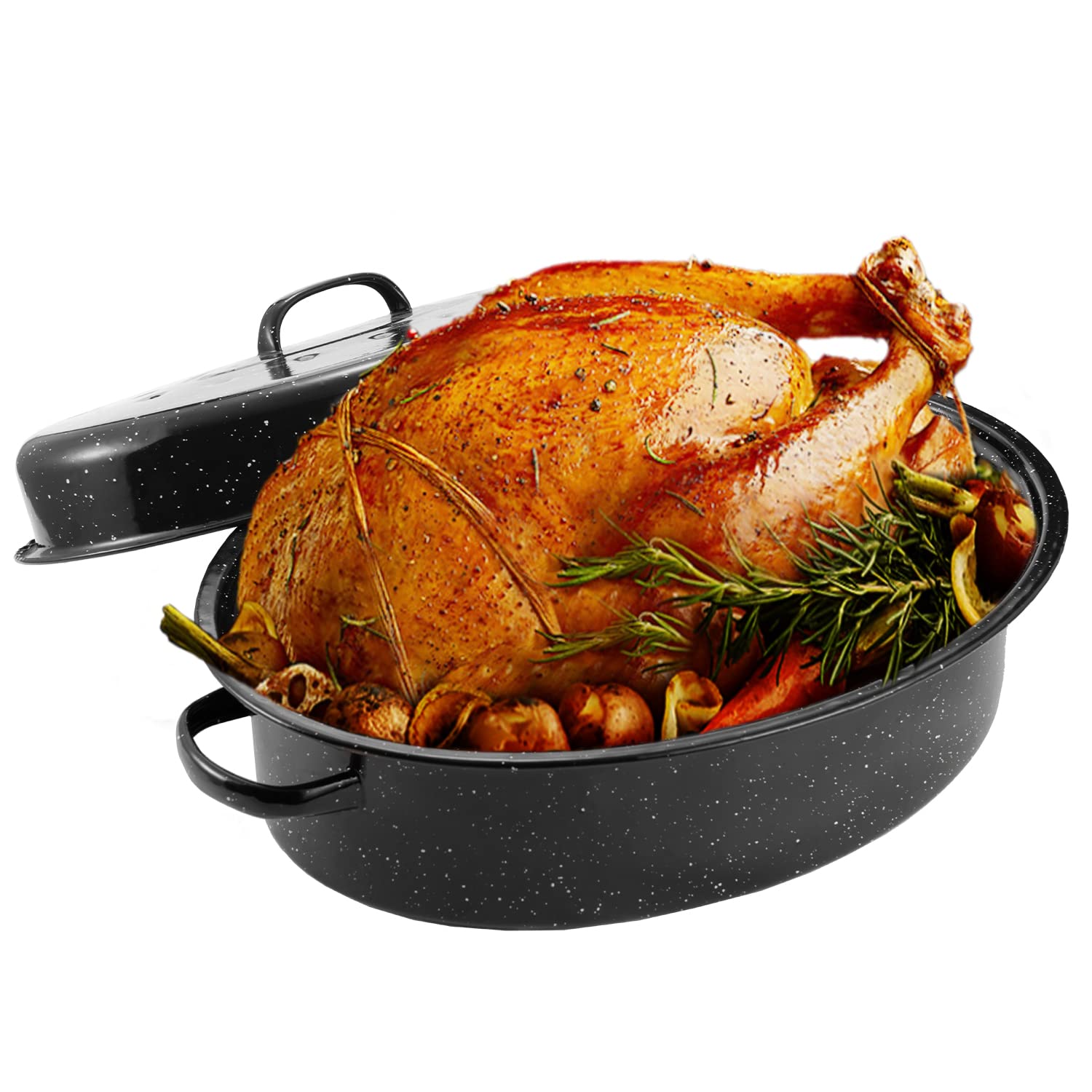 JY COOKMENT roaster pan interior view shows enamel coating for easy cleaning.