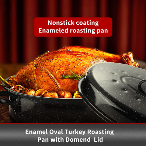JY COOKMENT granite roaster pan large capacity fits big poultry and vegetables.