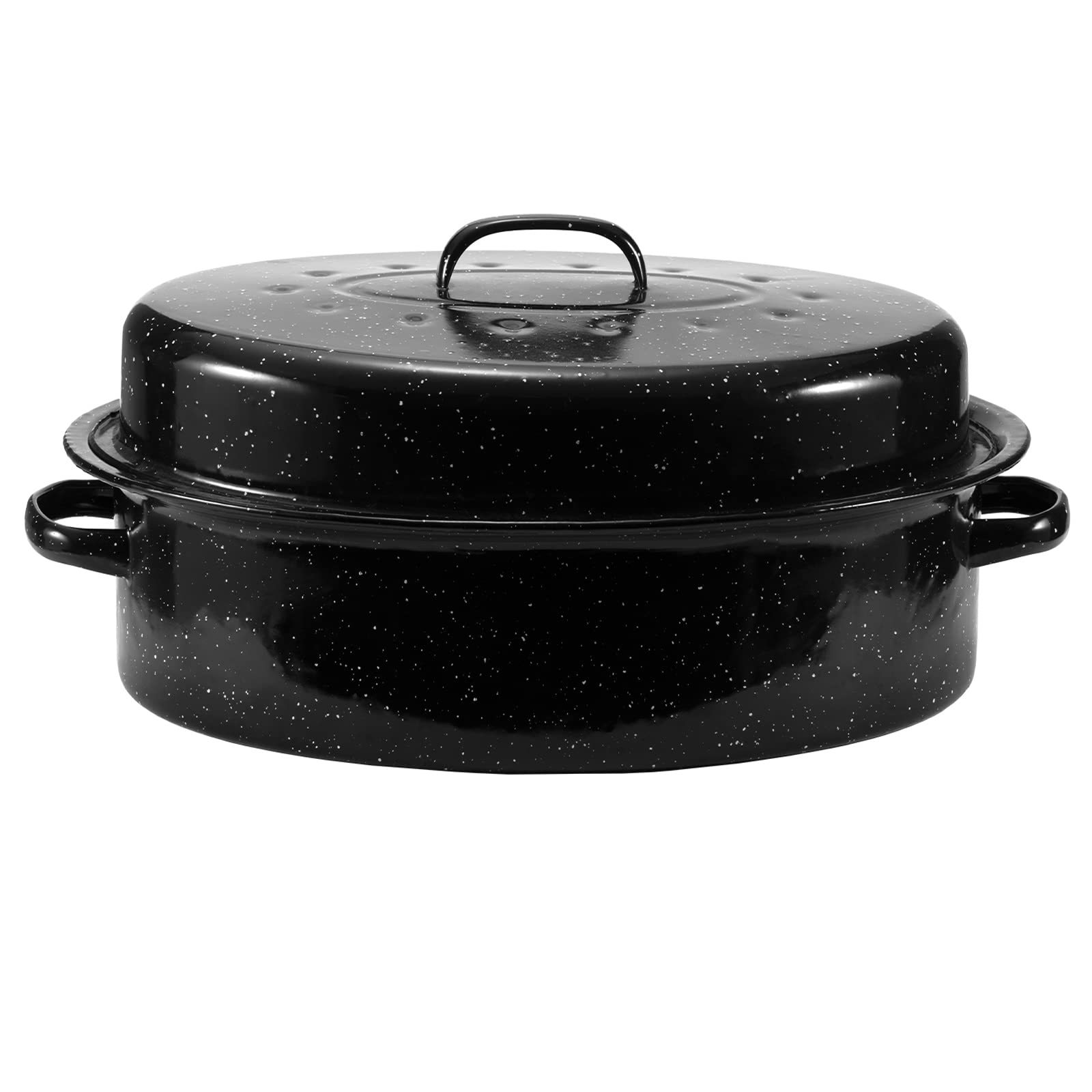 JY COOKMENT granite roaster pan with lid on for large turkey roasts.