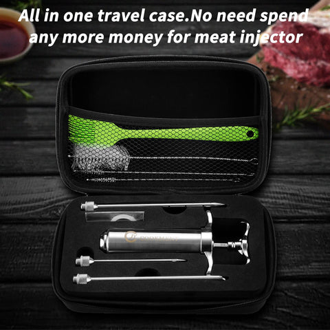Three professional needles for even marinade penetration into thick cuts