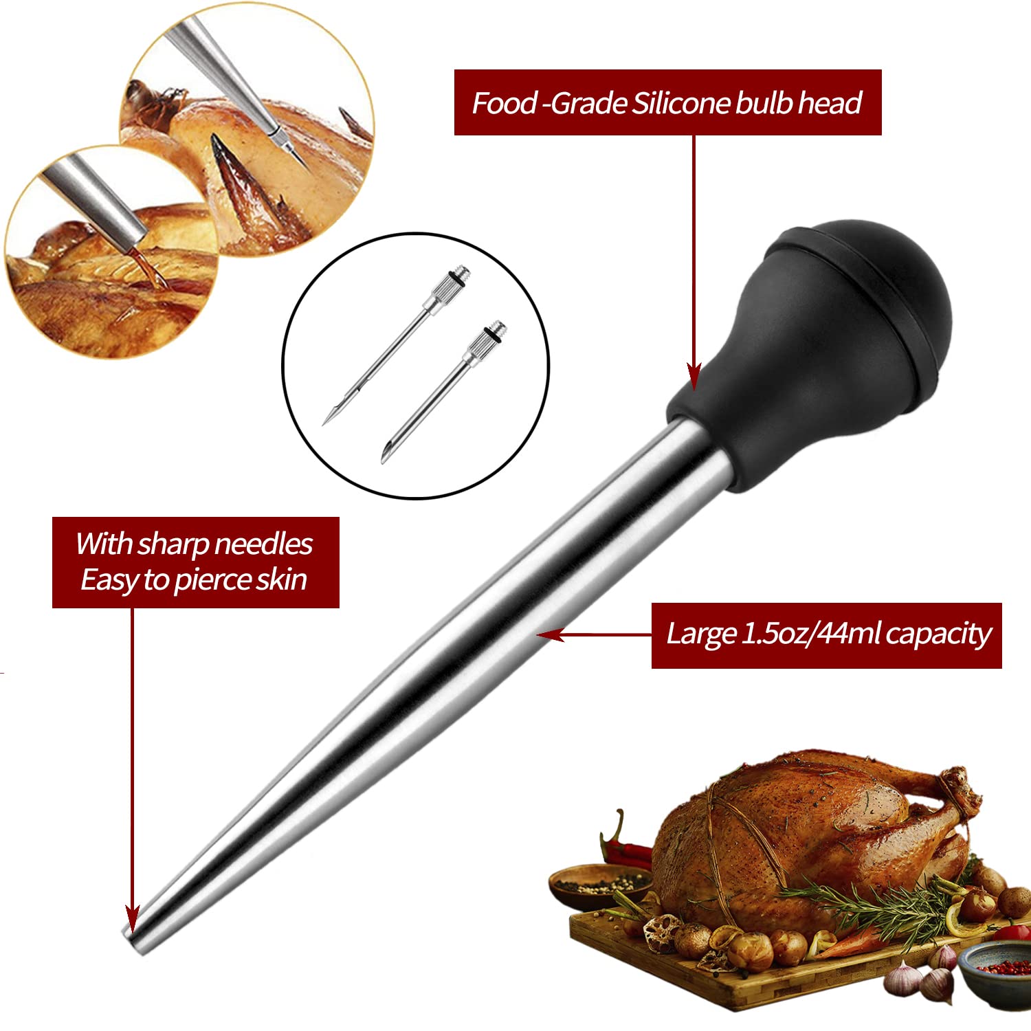 JY COOKMENT marinade needles (2-pack) for even juice infusion into meats.