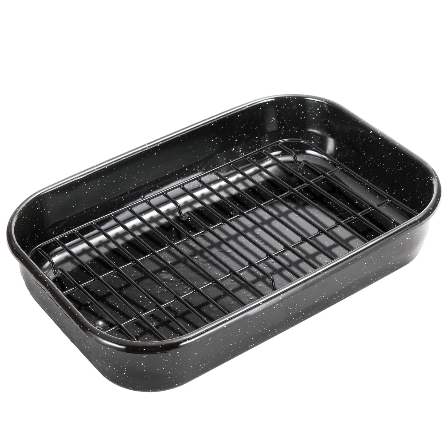JY COOKMENT roasting pan with rack shows 16x11 size for family roasts.