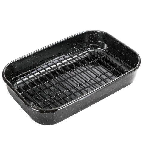 JY COOKMENT roasting pan with rack shows 16x11 size for family roasts.