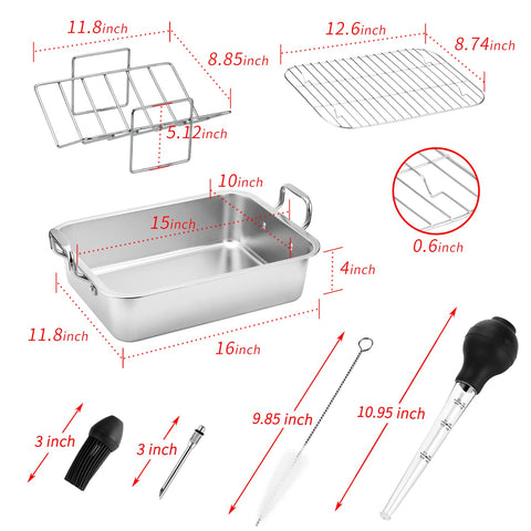 JY COOKMENT stainless steel roaster pan cleans easily with a polished surface.