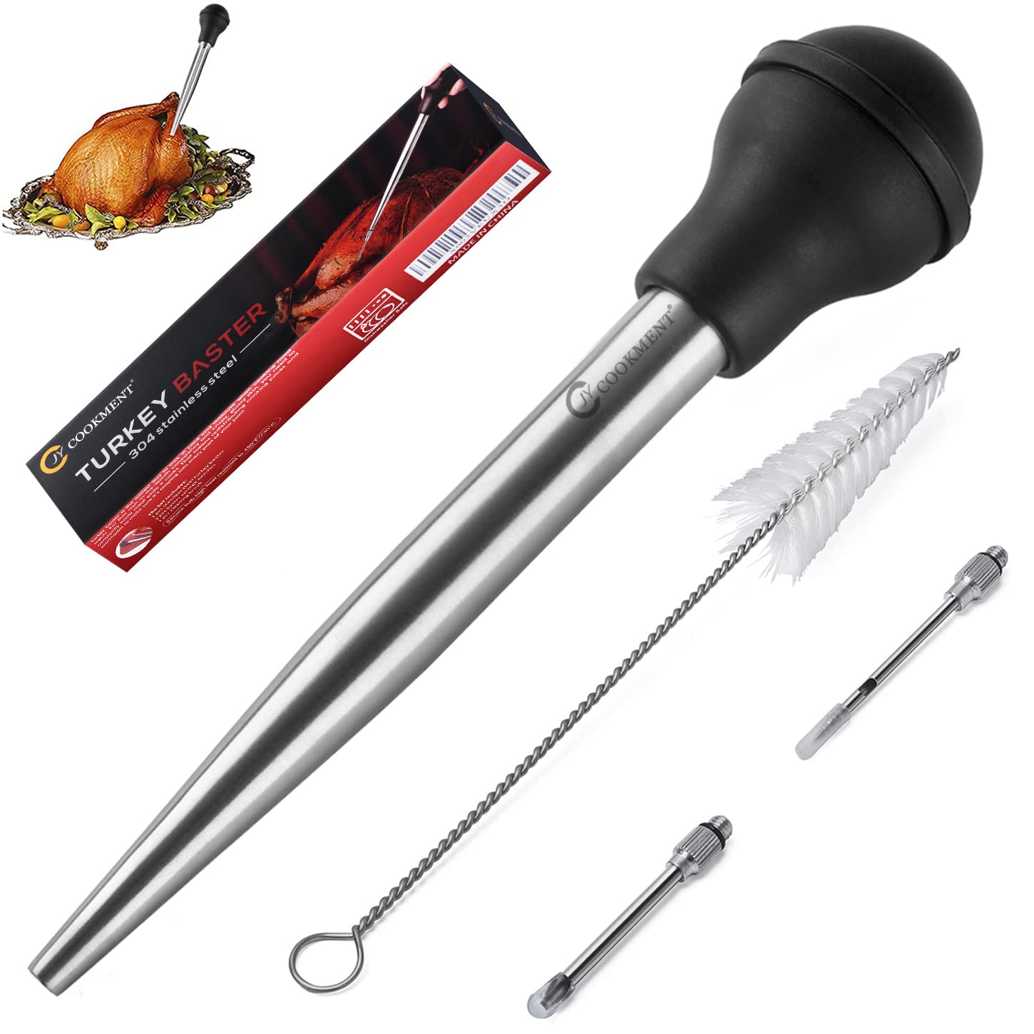 JY COOKMENT turkey baster assembly for precise basting and flavor infusion.