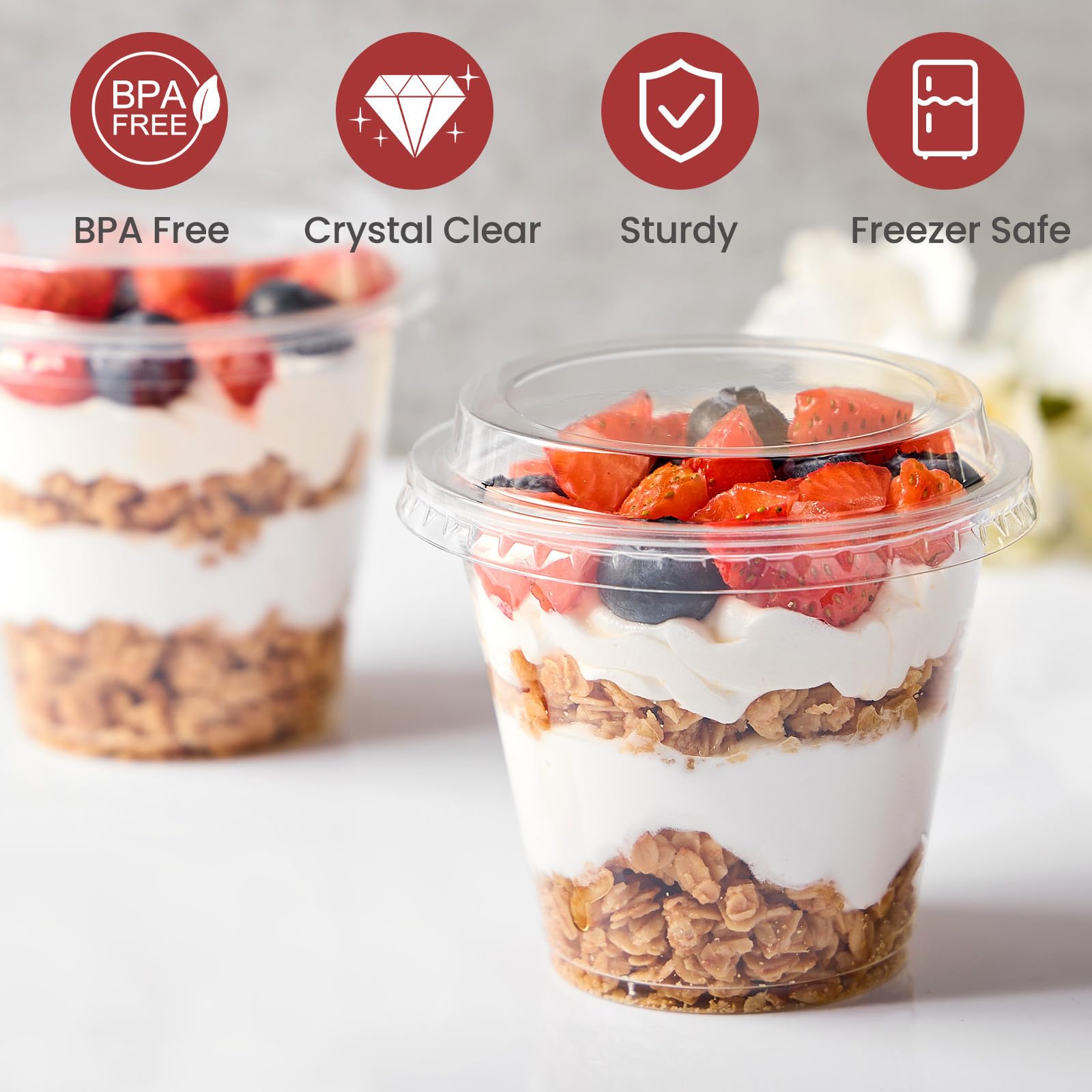 Jycnolm stackable dessert cups with lids saving space and simplifying setup