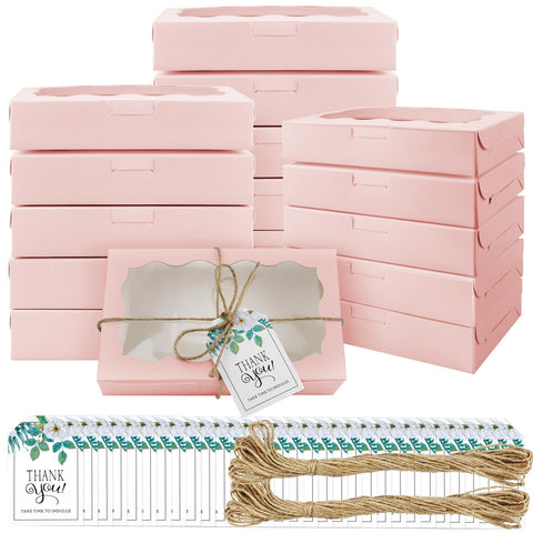 Jyongmer 40-pack pink cookie boxes with window showcase treats attractively