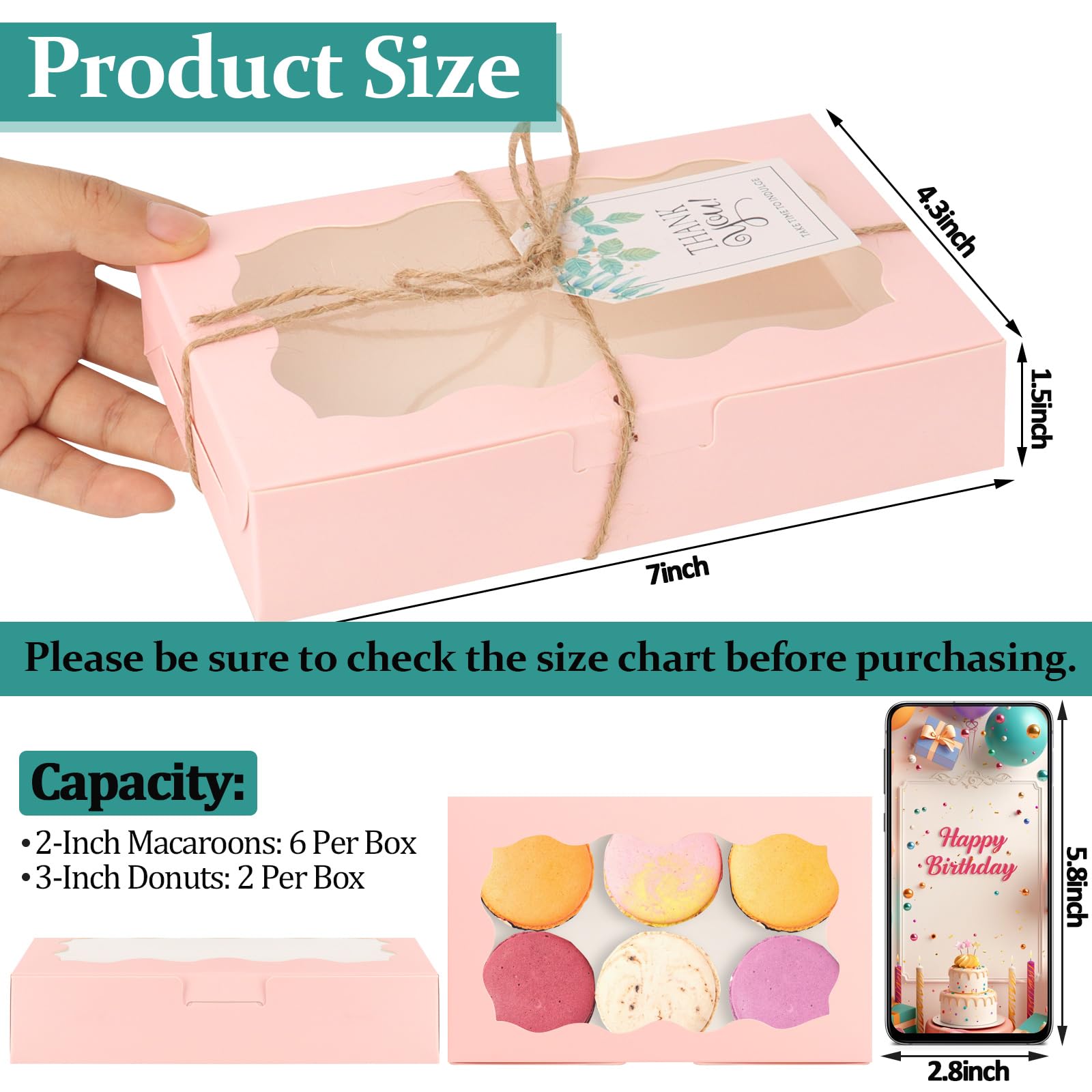 Jyongmer pink kraft cookie box with window ready for gifting