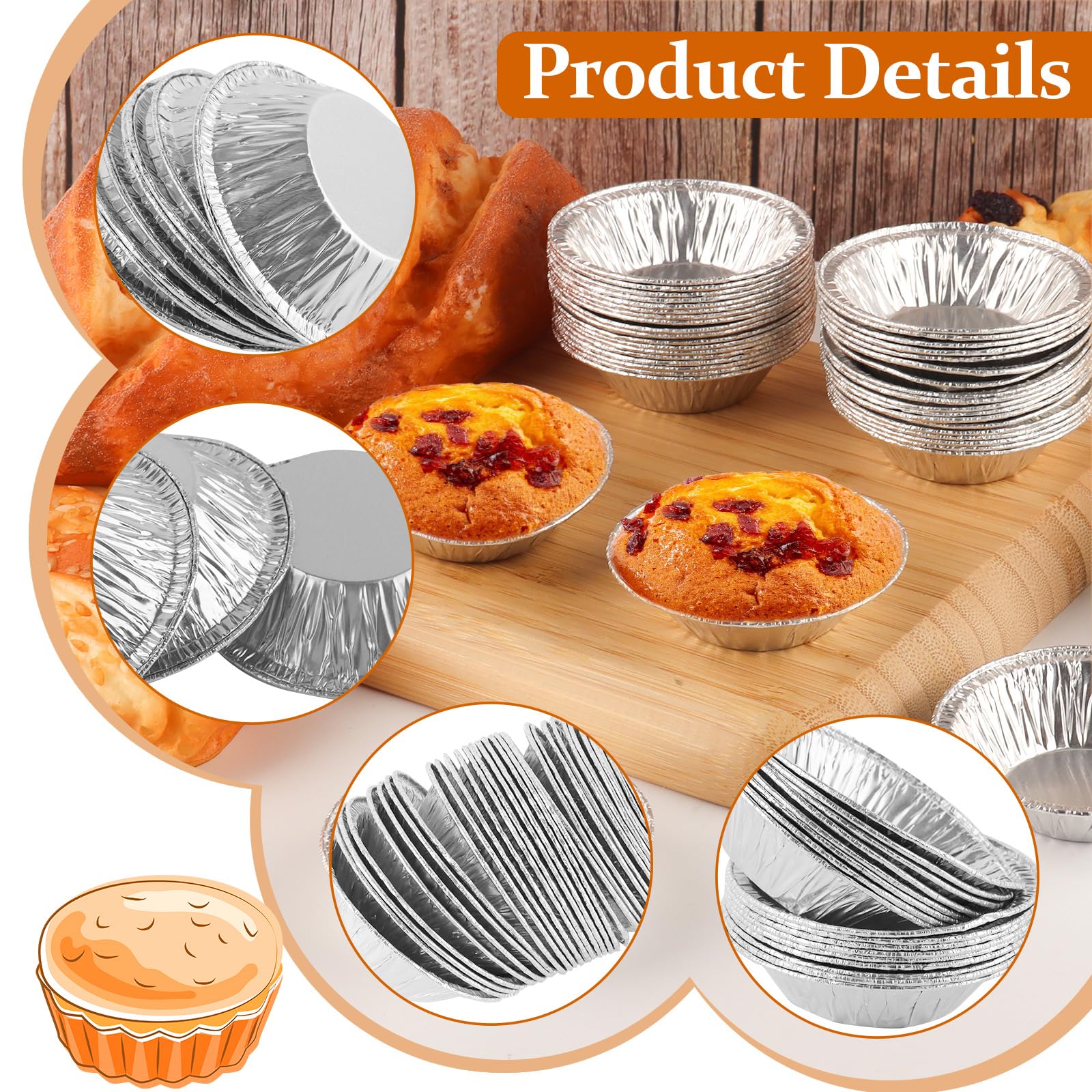 Jyongmer stackable foil pans, round 2-6 inch, space-saving storage.