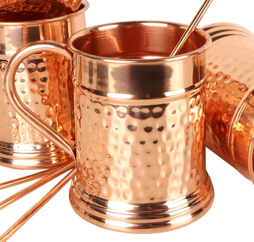 JYPR hammered Moscow Mule copper mug with ice shows immediate cooling potential.