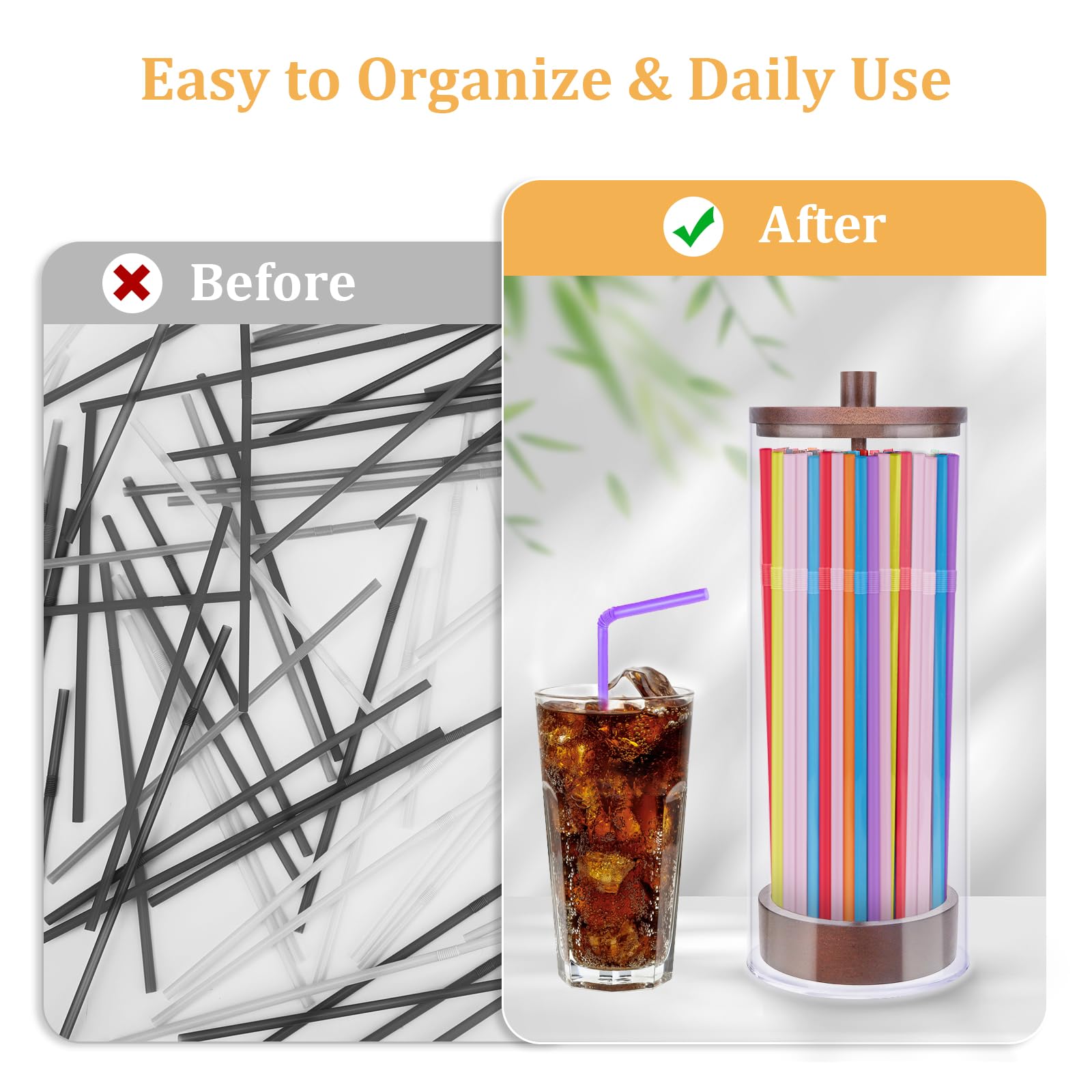 JYPS bamboo lid keeps straws tidy and protected.