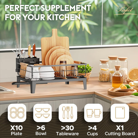 JYPS dish drying rack raised legs prevent water pooling under the unit.