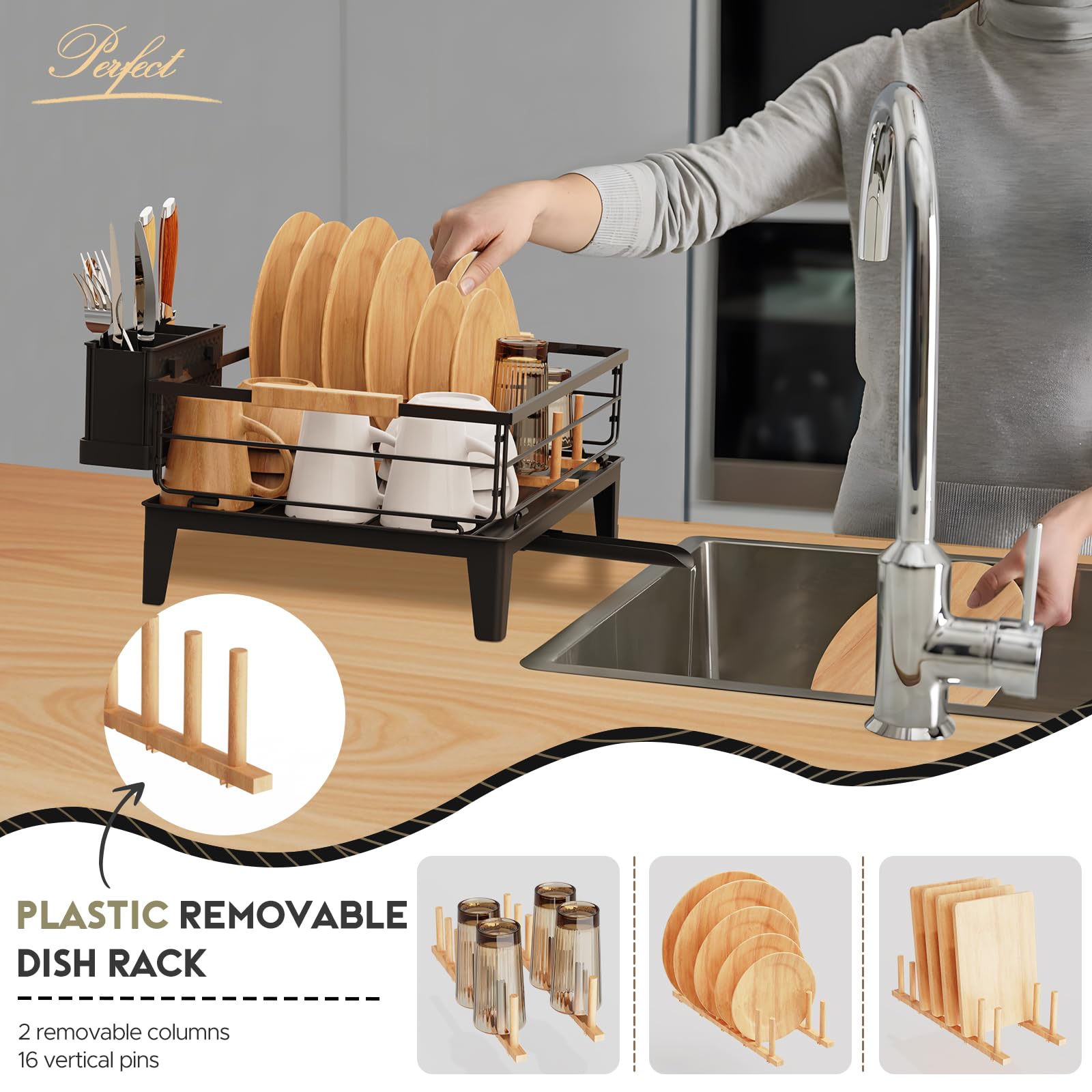 JYPS dish drying rack rustproof materials resist corrosion for long-lasting kitchen use.