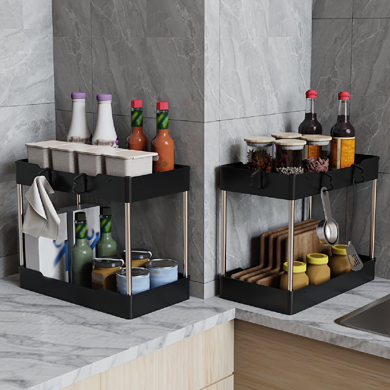 JYSMYWS kitchen cabinet setup versatile for toiletries, cosmetics, or spices.
