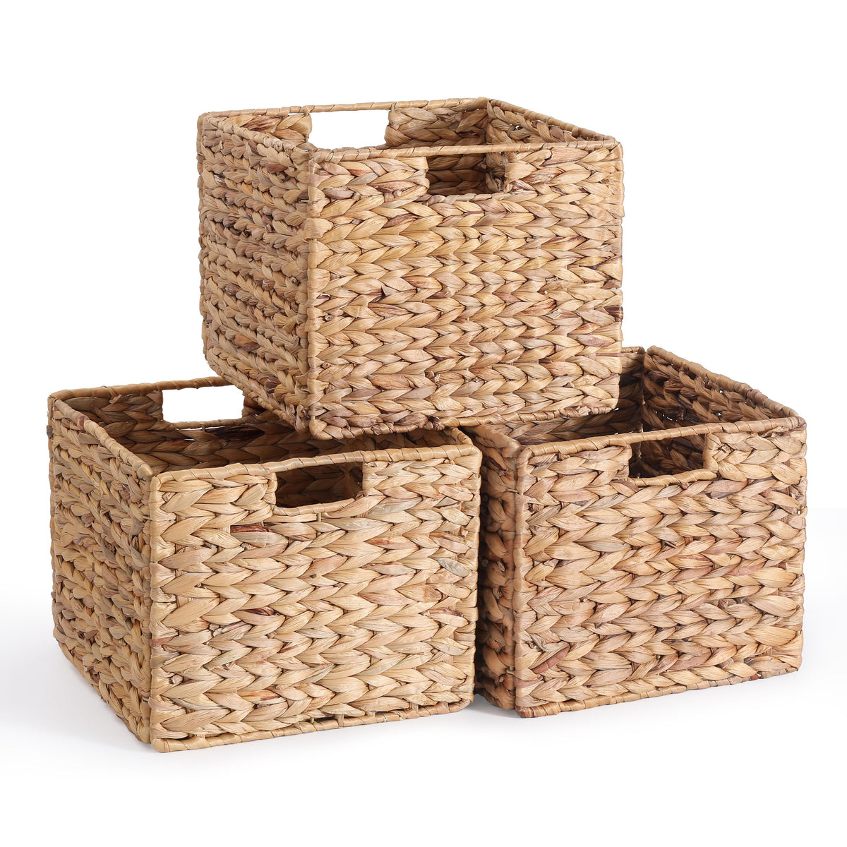 JYXIN water hyacinth basket set on shelf, 12x12x10, easy to organize.