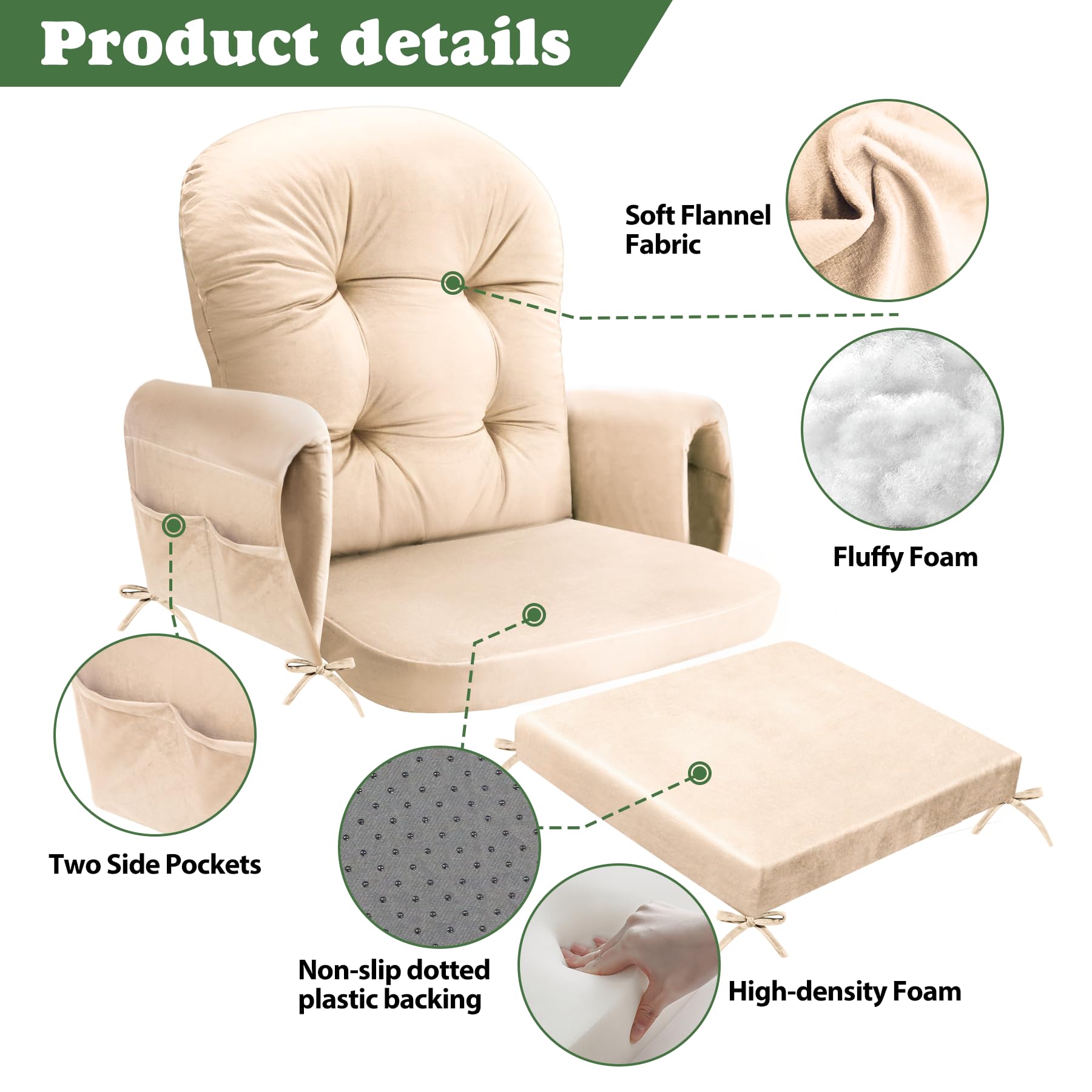 JZHLLA glider rocker seat cushion beige for ergonomic comfort
