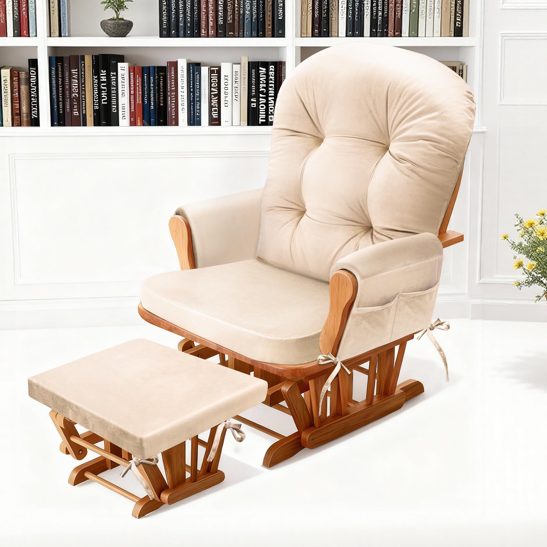 JZHLLA glider rocker vacuum-sealed packaging ready to unroll beige