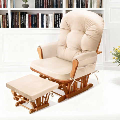 JZHLLA glider rocker vacuum-sealed packaging ready to unroll beige