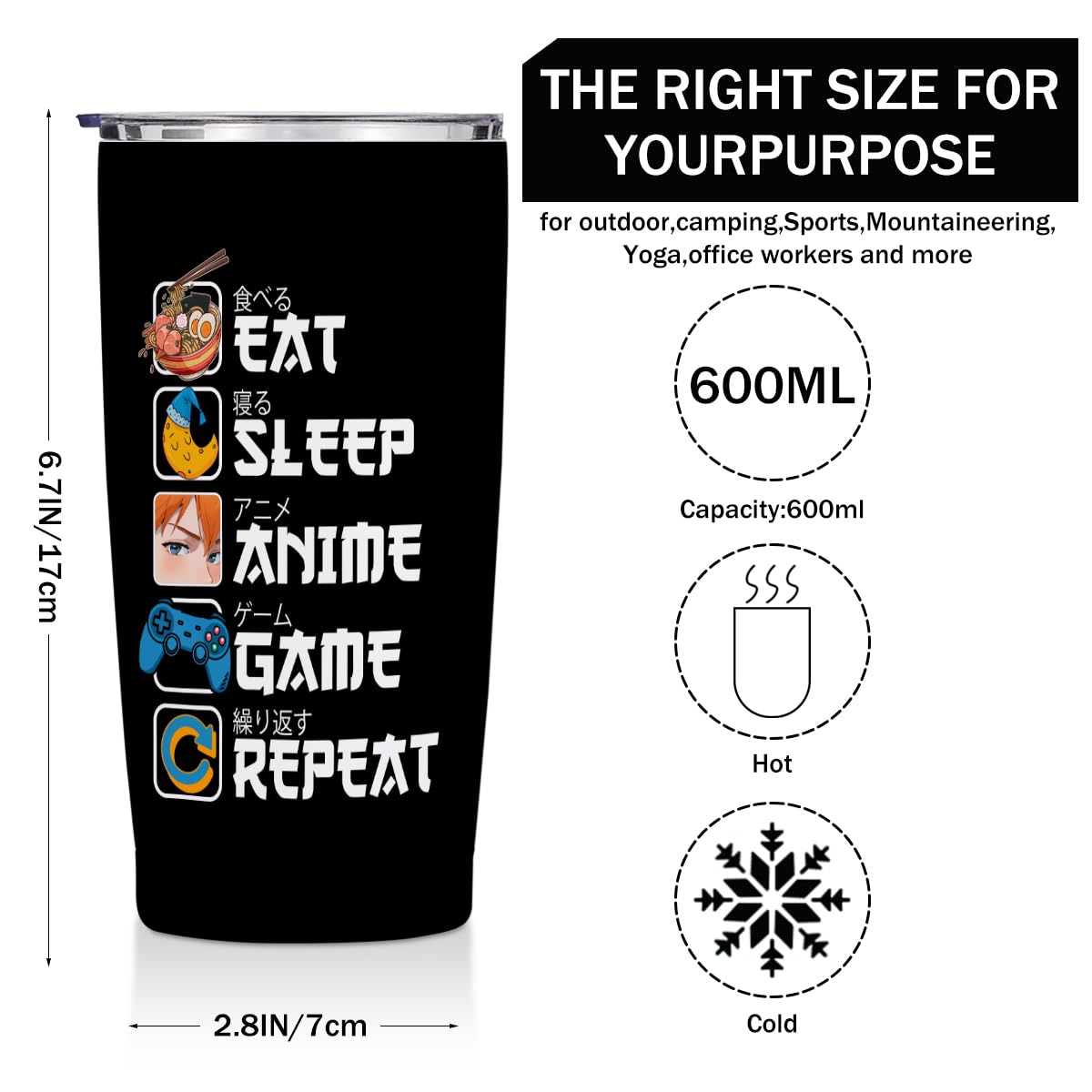 Jztco kawaii anime thermos 20oz design emphasizes comfortable grip and long insulation.