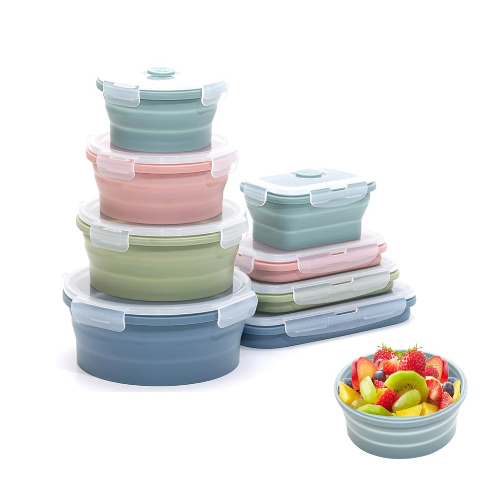 K HOME VT collapsible silicone lunch containers in indigo for fresh meal prep.