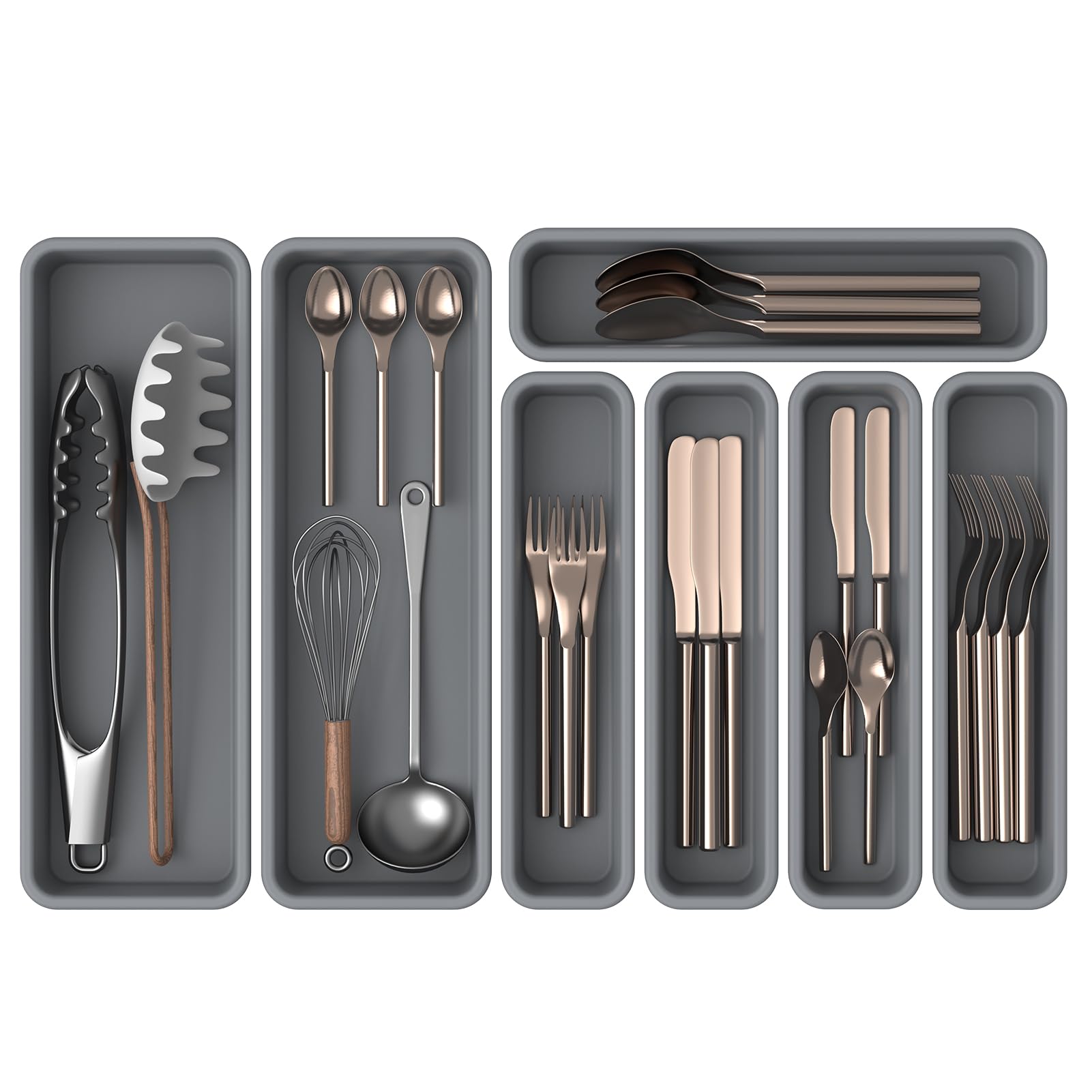 K KORKUAN 7-pack silicone silverware organizer keeps utensils neatly separated in drawers