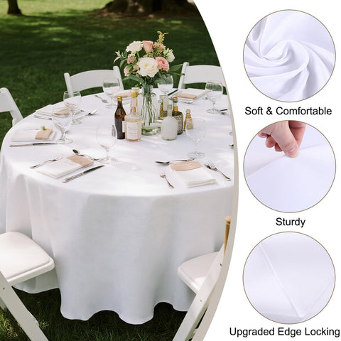 Kachanaa 90-inch round tablecloth demonstrates full coverage for larger tables.