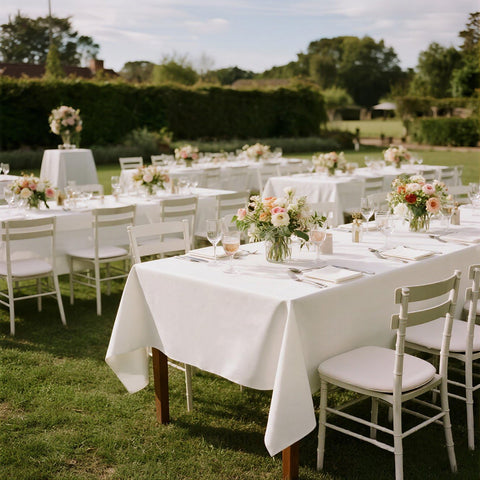 Kachanaa smooth fabric drapes nicely on rectangular tables.