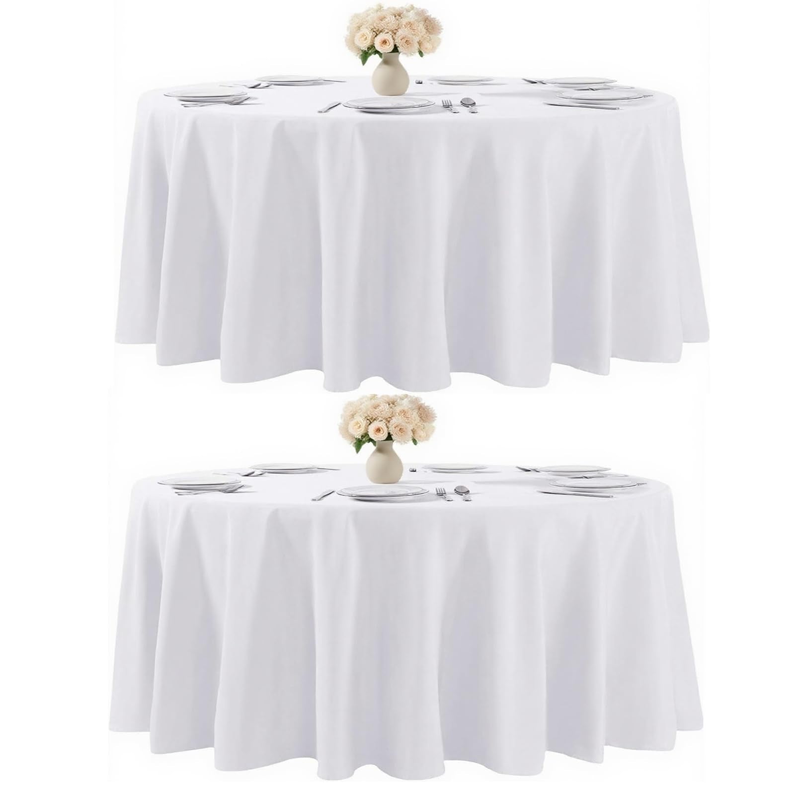 Kachanaa white round tablecloth 90-inch, pack 2, ideal for events.
