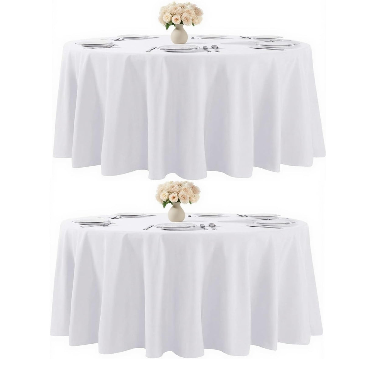Kachanaa white round tablecloth 90-inch, pack 2, ideal for events.
