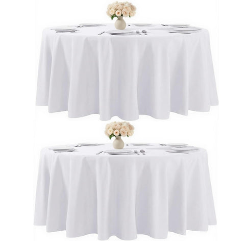 Kachanaa white round tablecloth 90-inch, pack 2, ideal for events.