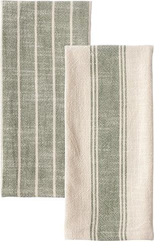 KAF Home olive towel demonstrates absorption during kitchen tasks