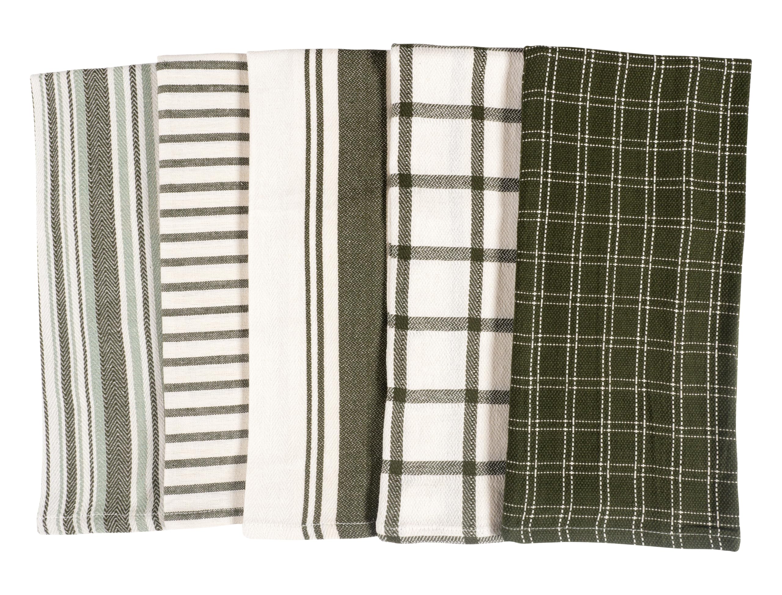 KAF Home folded olive towels stacked for easy storage and access