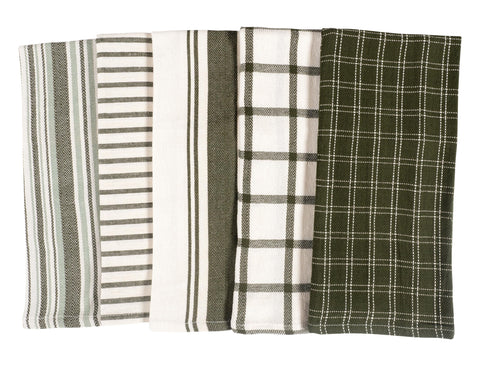 KAF Home folded olive towels stacked for easy storage and access