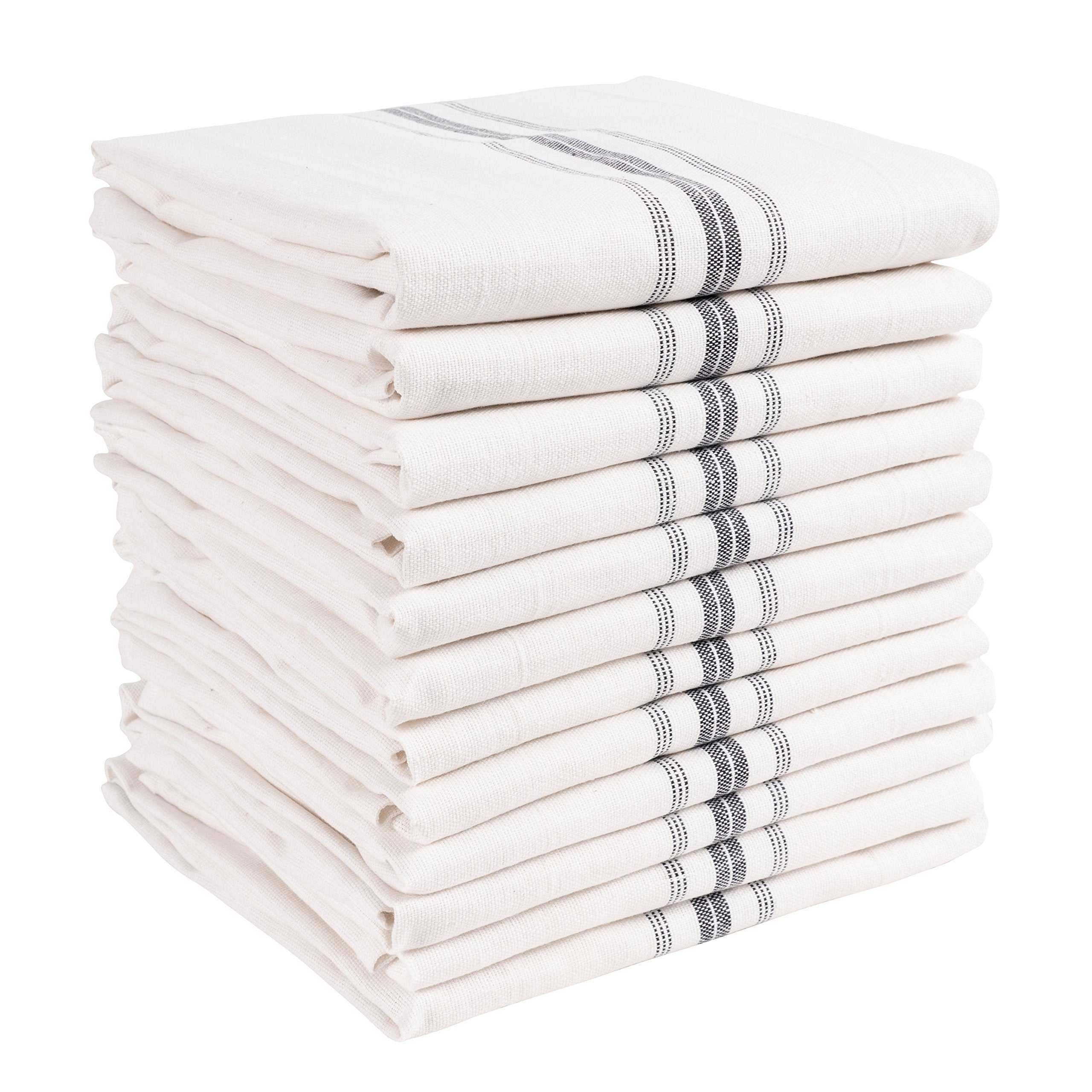 KAF Home Classic Farmhouse Stripe towels folded, showing durable cotton for everyday tasks