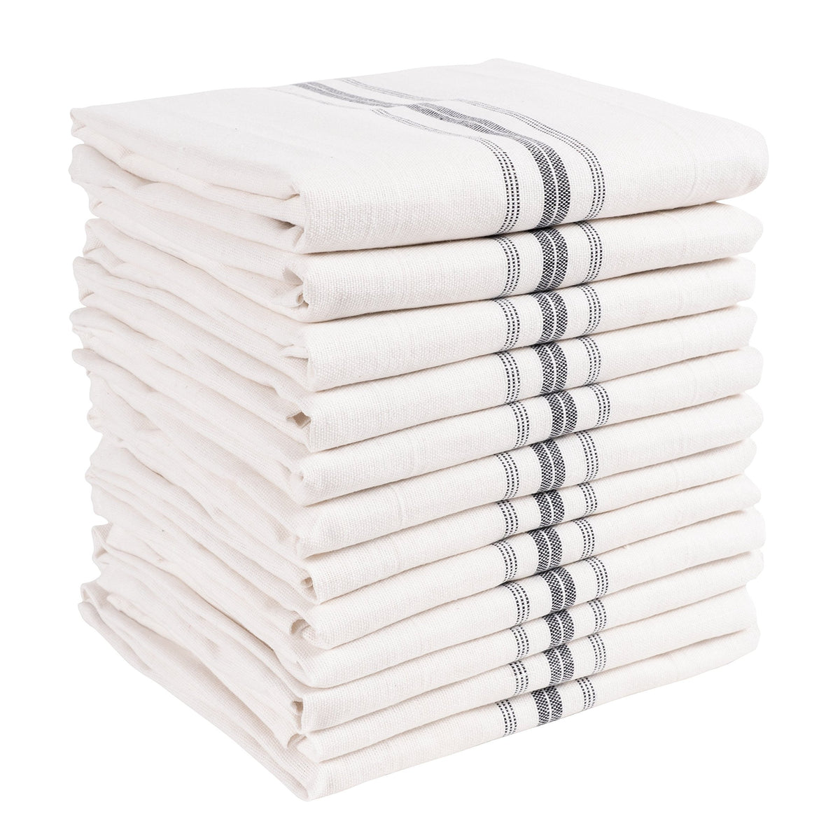 KAF Home Classic Farmhouse Stripe towels folded, showing durable cotton for everyday tasks