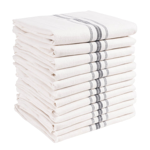 KAF Home Classic Farmhouse Stripe towels folded, showing durable cotton for everyday tasks