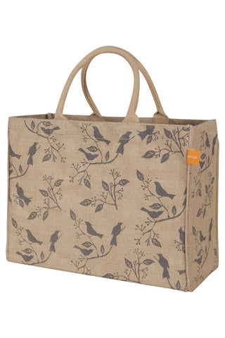 KAF Home jute market tote with birds print, ideal for groceries and daily use.