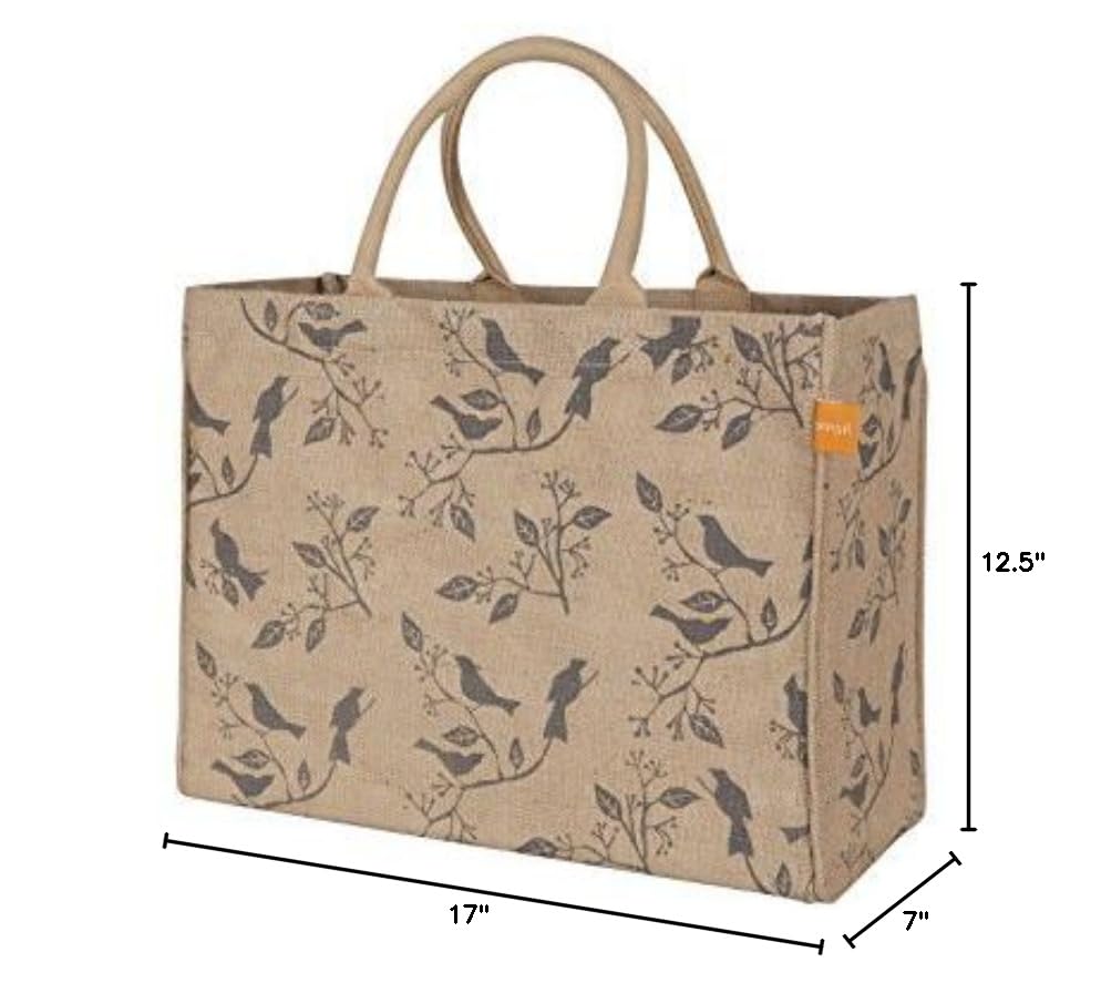 Generous capacity of KAF Home jute tote supports shopping and travel.