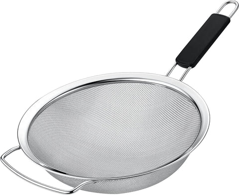 KAFOOR 10-inch fine mesh strainer with handle for quick pasta draining.