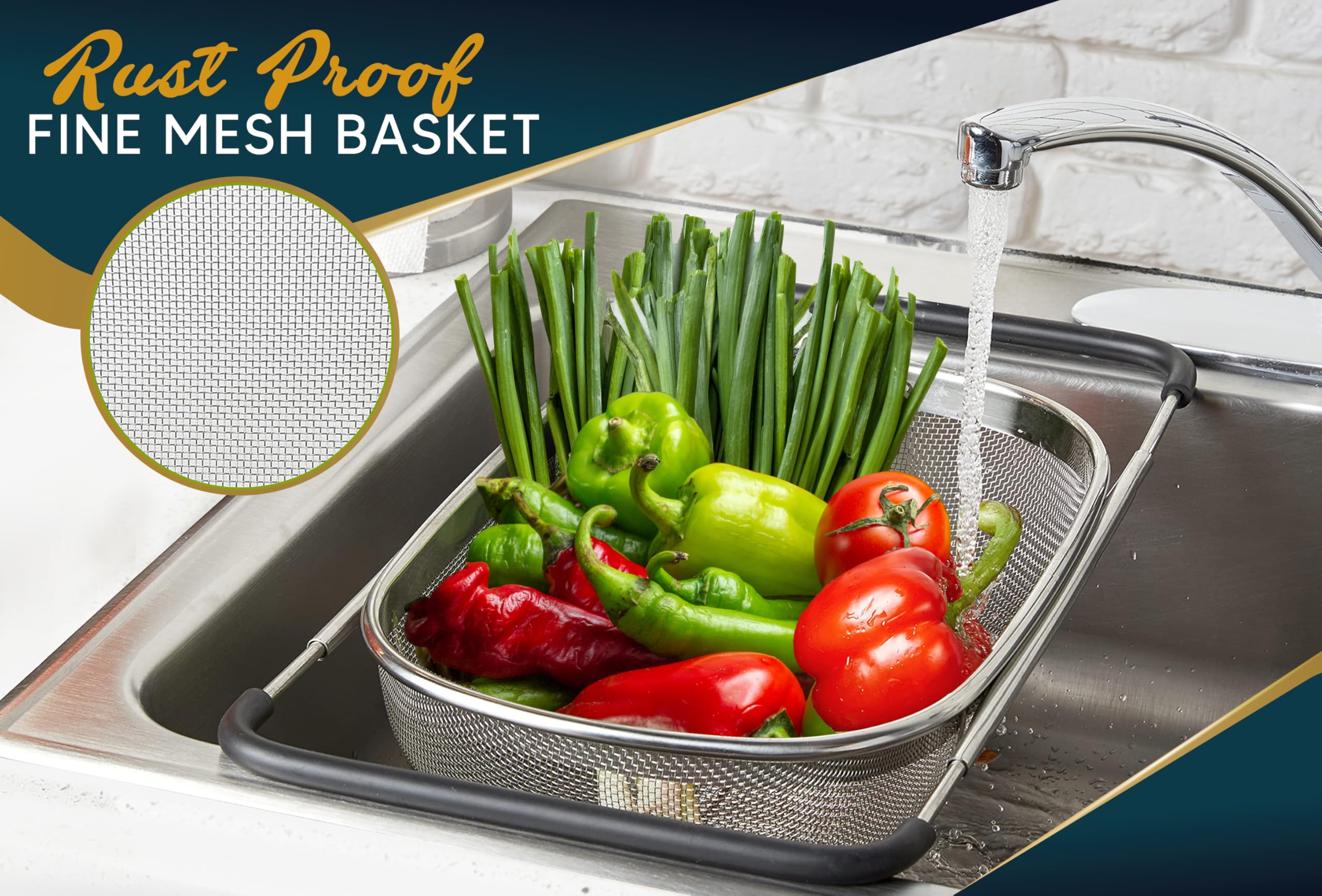 KAFOOR fine mesh basket demonstrates versatile straining for rice, pasta, and vegetables.