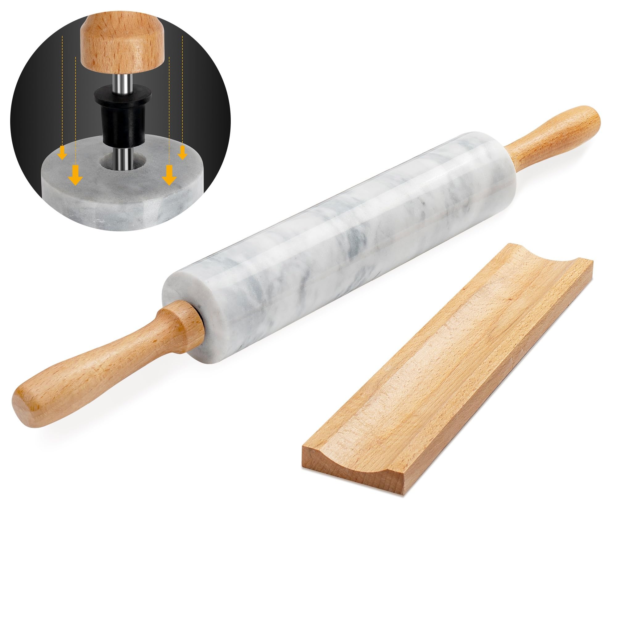 KAFOOR marble rolling pin showcasing a cool polished surface for even thickness