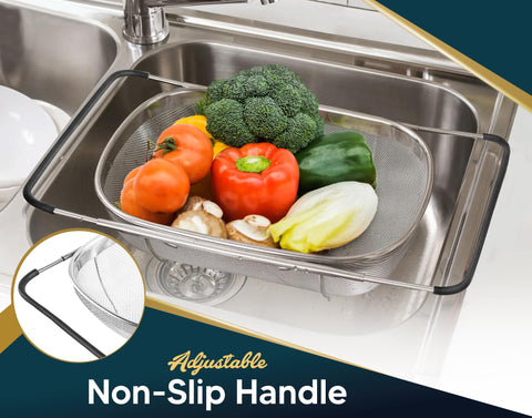 KAFOOR multipurpose strainer ideal for rinsing fruits and vegetables, plus sifting powders.