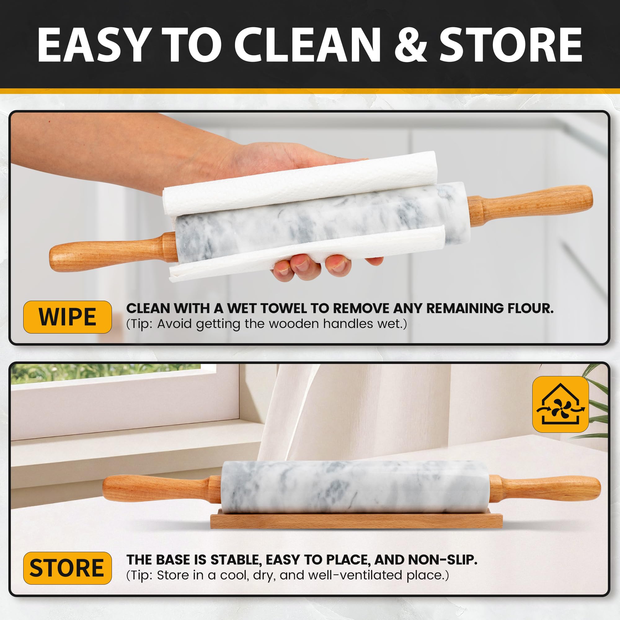 KAFOOR marble rolling pin ideal for cookie dough and pastry work