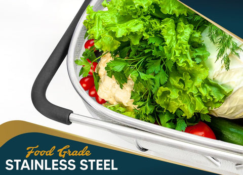 KAFOOR stainless steel frame maintains shape during heavy-duty draining tasks.