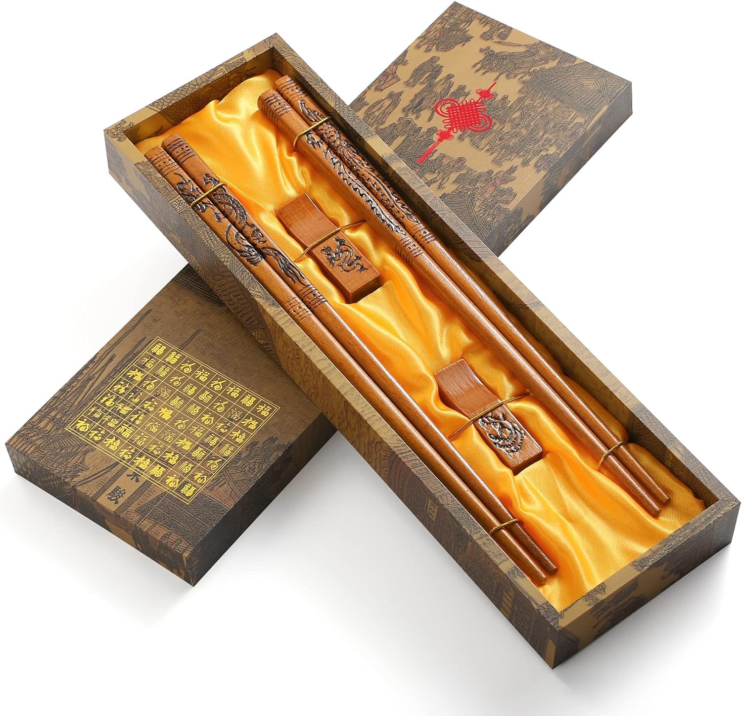 KAHACIYO dragon and phoenix head chopsticks with elegant pattern for easy grip.