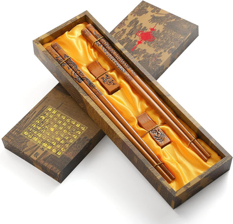 KAHACIYO dragon and phoenix head chopsticks with elegant pattern for easy grip.