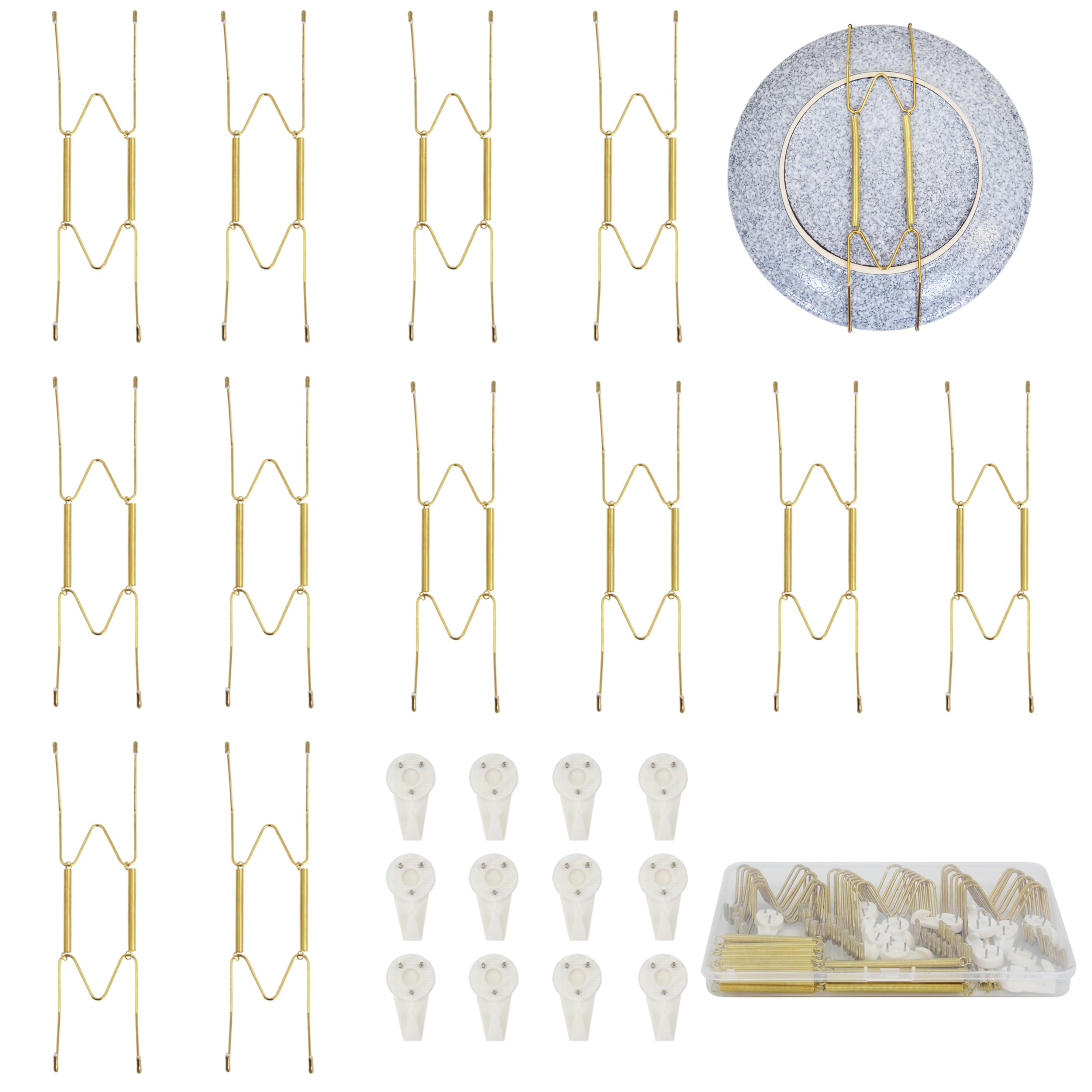KAHIT 8-inch plate hangers on wall display with 12-pack set.
