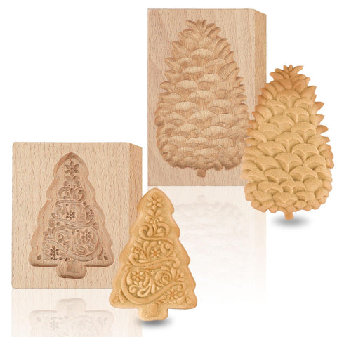 Kaiolbly pine cone cookie mold showing detailed 3D imprint for festive cookies